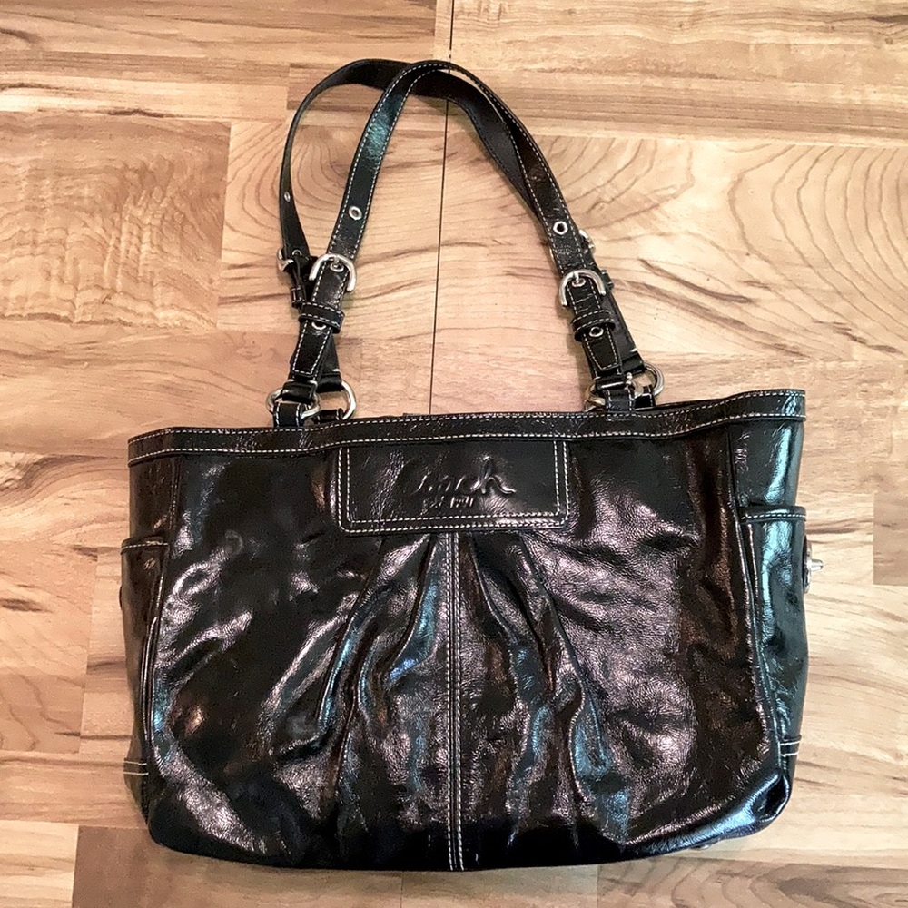 Coach Black Patent Leather Gallery EW Tote